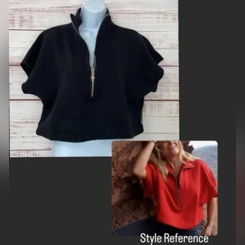 Nwot Good American-1 Cropped Short sleeve shirt zip up top 3/4 zip closu…